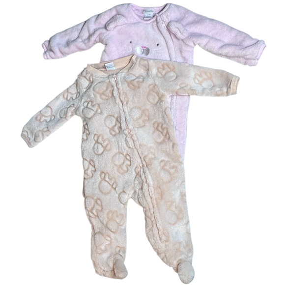 6-9M BUNDLE - Absorba Kids Thick Fleece and Disney Mickey Mouse Peach Footies - Picture 1 of 5